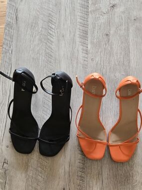 Bar III Strappy Ankle-Heel Sandals in Black and Orange